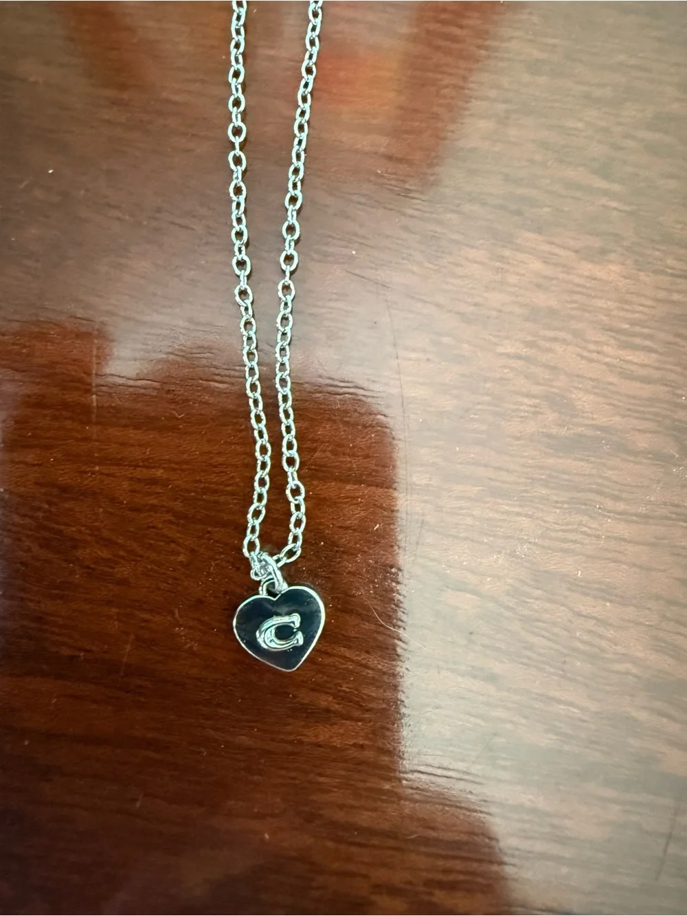 Coach Silver Heart Pendant Necklace with 'C' Logo